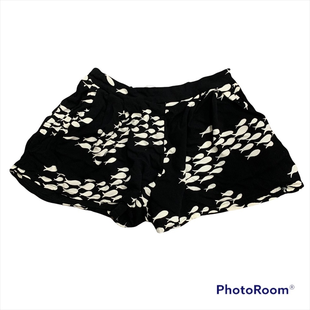 Ava Sky Black Fish Elastic Waist Shorts
